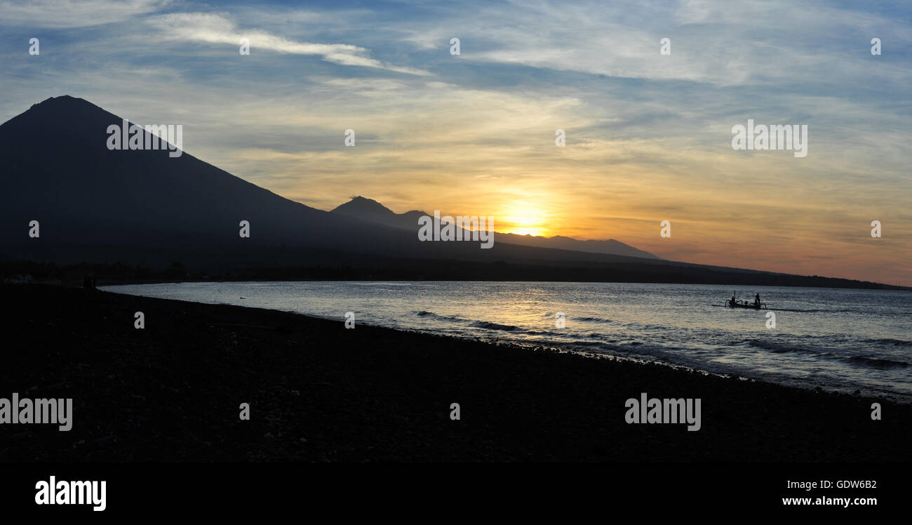 Beautiful panorama sunset landscape from the West coast of Bali, Indonesia Stock Photo