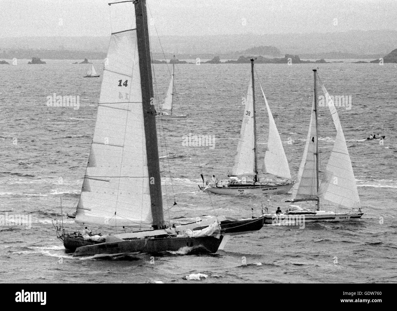 AJAX NEWS PHOTOS. 7TH NOVEMBER, 1982. ST.MALO, FRANCE. - ROUTE DU RHUM RACE -  PAUL RICARD, CREDIT DU NORD, SPRA 1 AT START. PHOTO:JONATHAN EASTLAND/AJAX REF:820711 821007 3 Stock Photo
