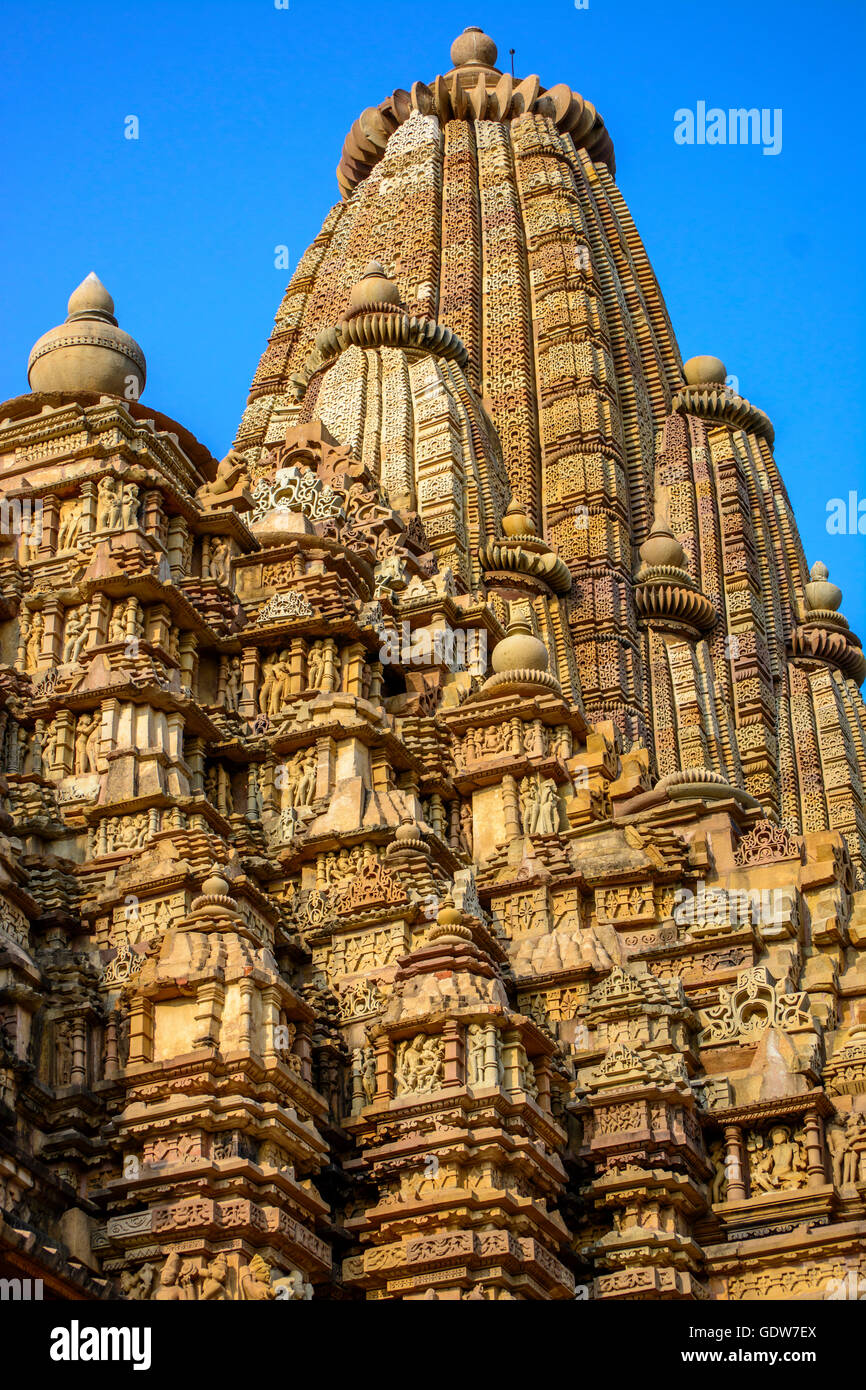 Detail of the top of a Hindu temple in Khajuraho, India Stock Photo