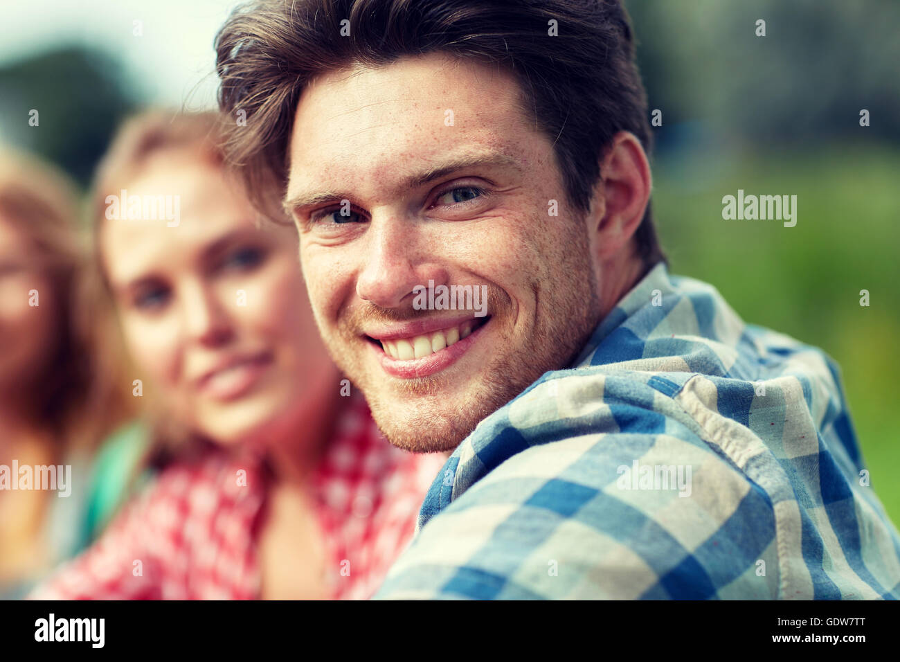 Friends Stock Inage group of smiling friends outdoors Stock Photo - Alamy