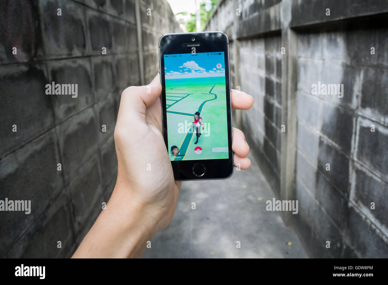 Bangkok, Thailand - July 19, 2016 : Pokemon Go sometimes mislead a player to a surprised destination. Stock Photo