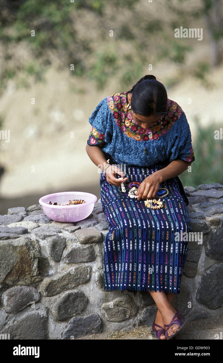 people in traditional clotes in the Village of  Panachel in Guatemala in central America. Stock Photo