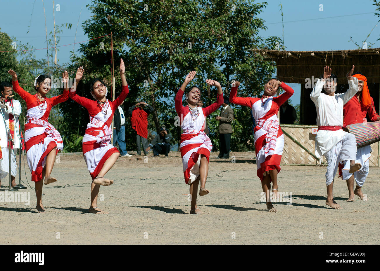 The image of Bihu dancers of Assam at Hornbill festival, Nagaland, India Stock Photo