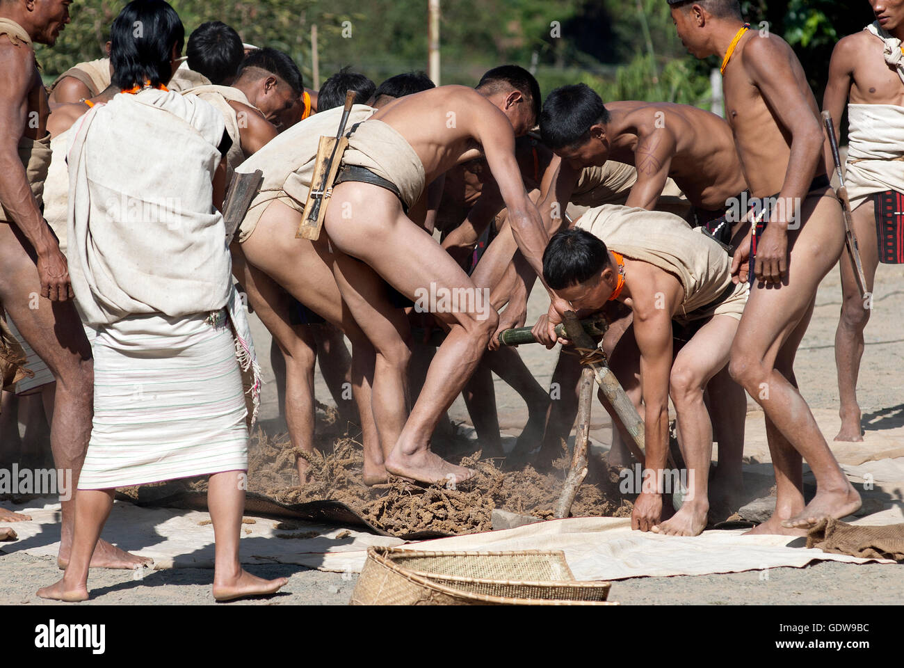 The image of Yimchungur Naga Tribe performing at Hornbill Festival, Nagaland, India Stock Photo