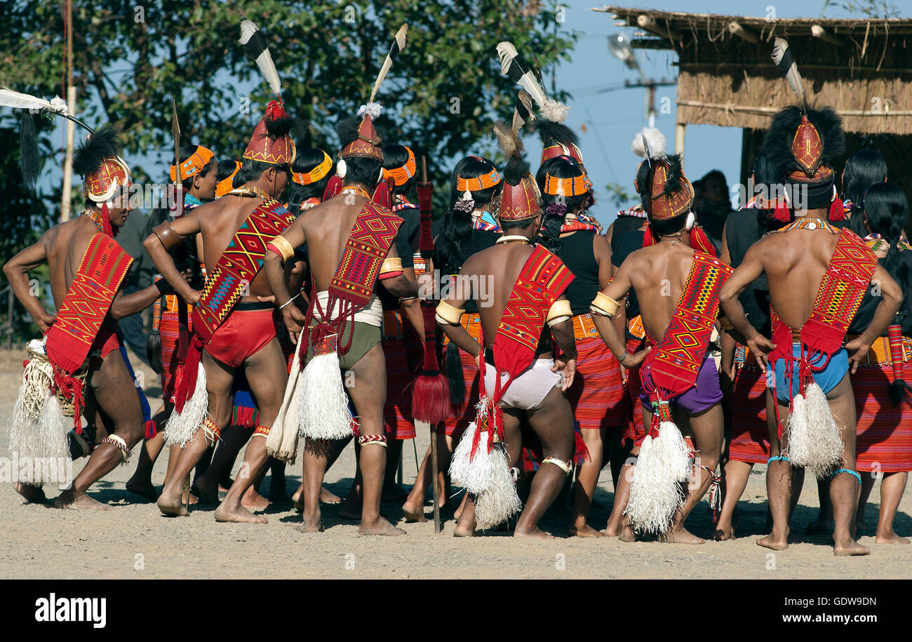 The image of Konyak Tribe performing at Hornbill Festival, Nagaland, India Stock Photo