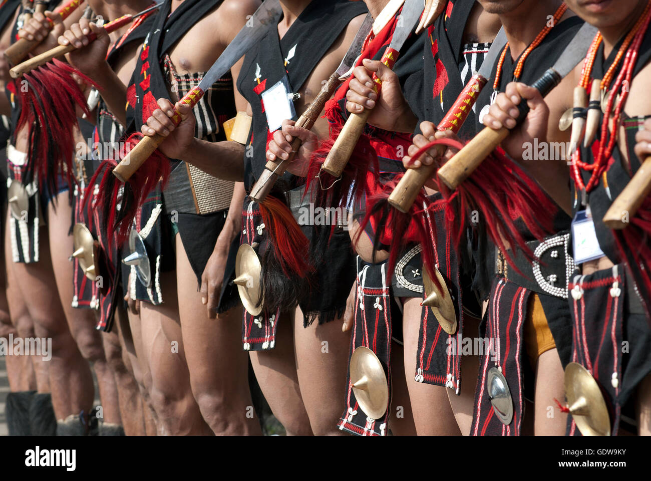 The image of Naga Tribe men performing at Horbill festival, Nagaland, India Stock Photo