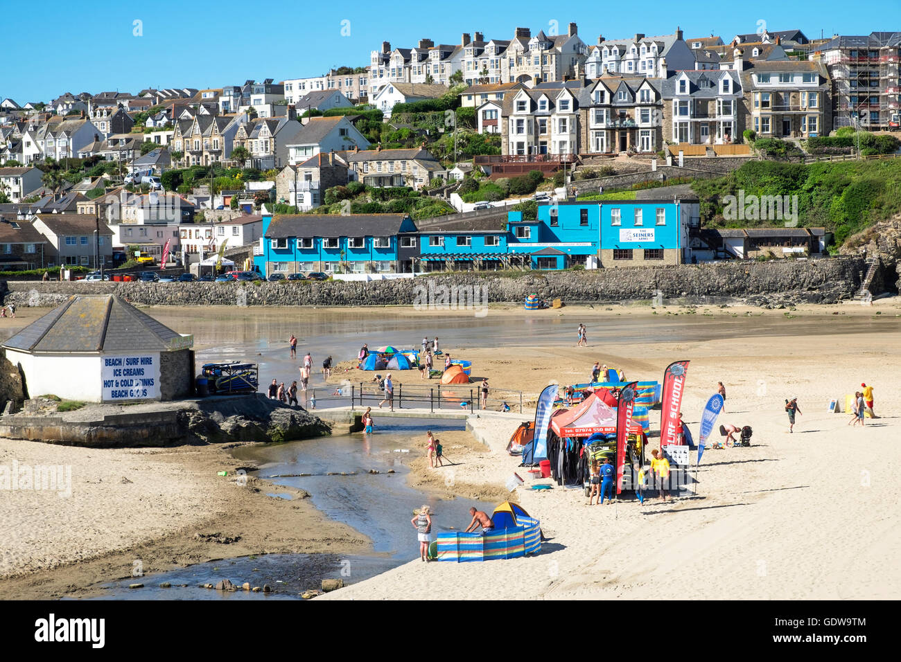 Homes, Hotels and Apartments overlooking the beach at Perranporth in