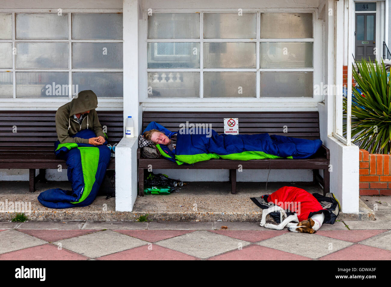 Two People Sleeping Rough, Hastings, Sussex, UK Stock Photo
