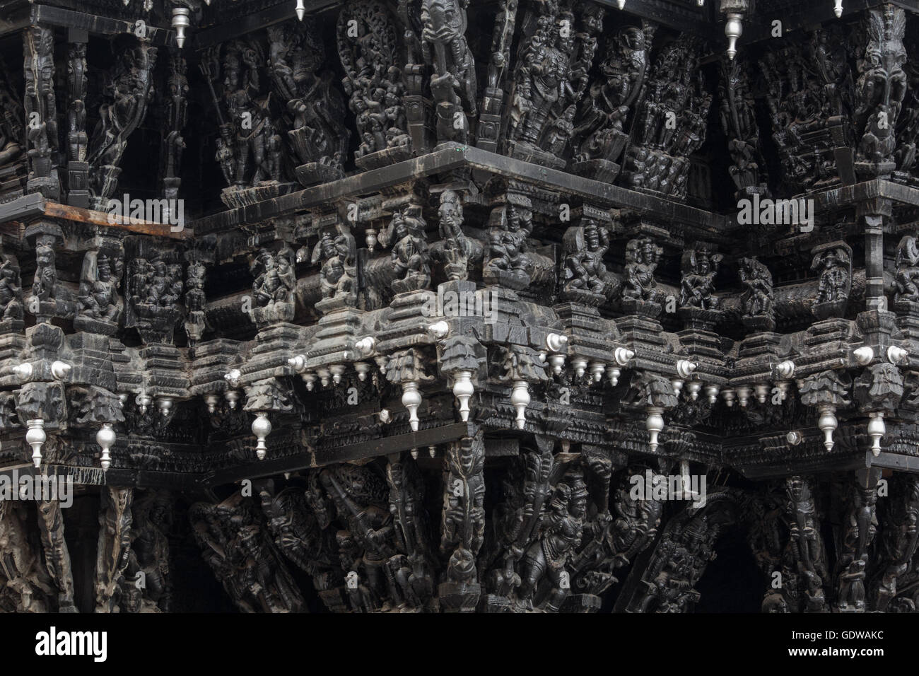 Wood sculpture brackets carvings in side of temple wooden chariot  tamil nadu india Stock Photo