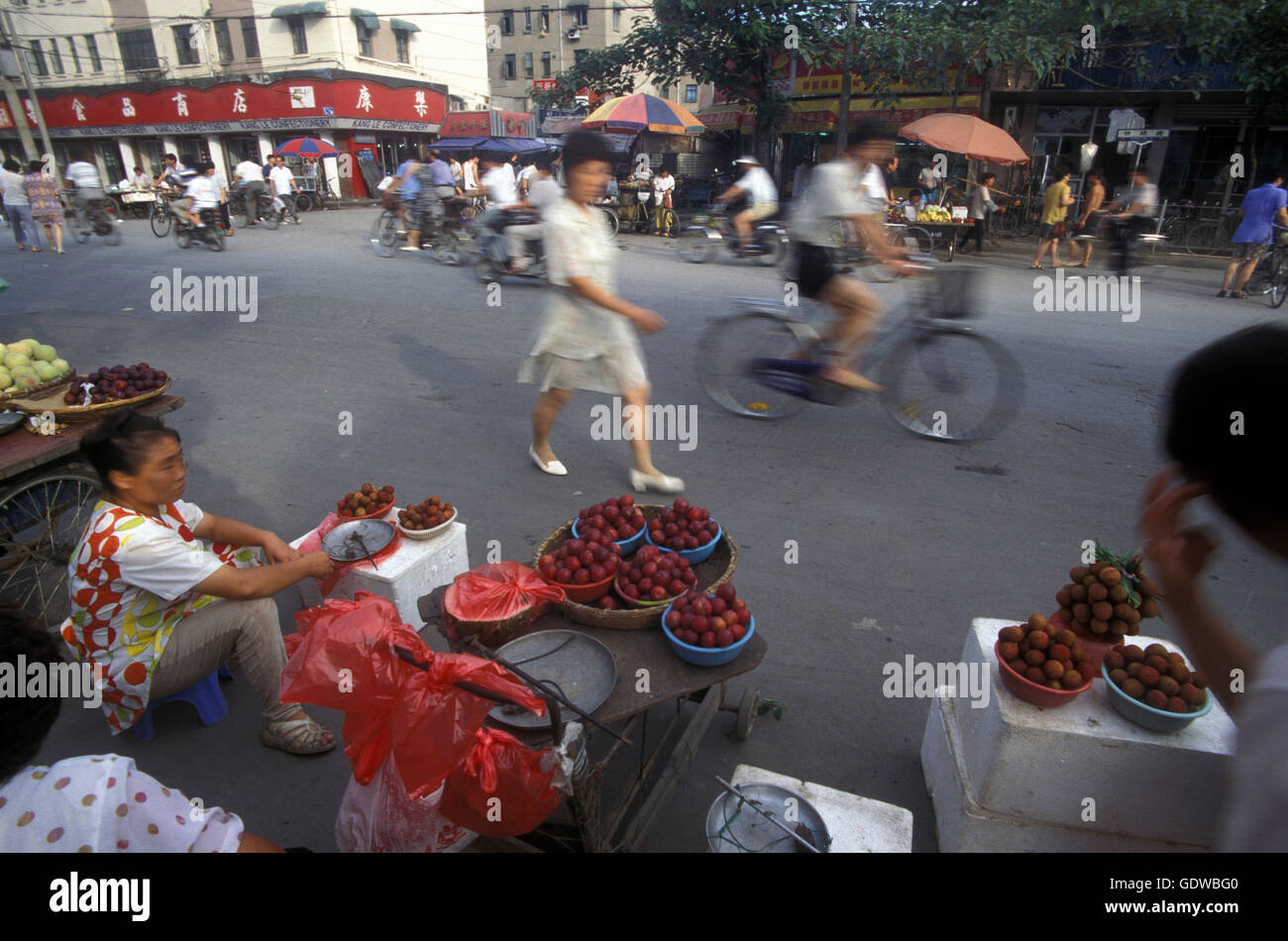 a streetmarket in the City of Shanghai in china in east asia. Stock Photo