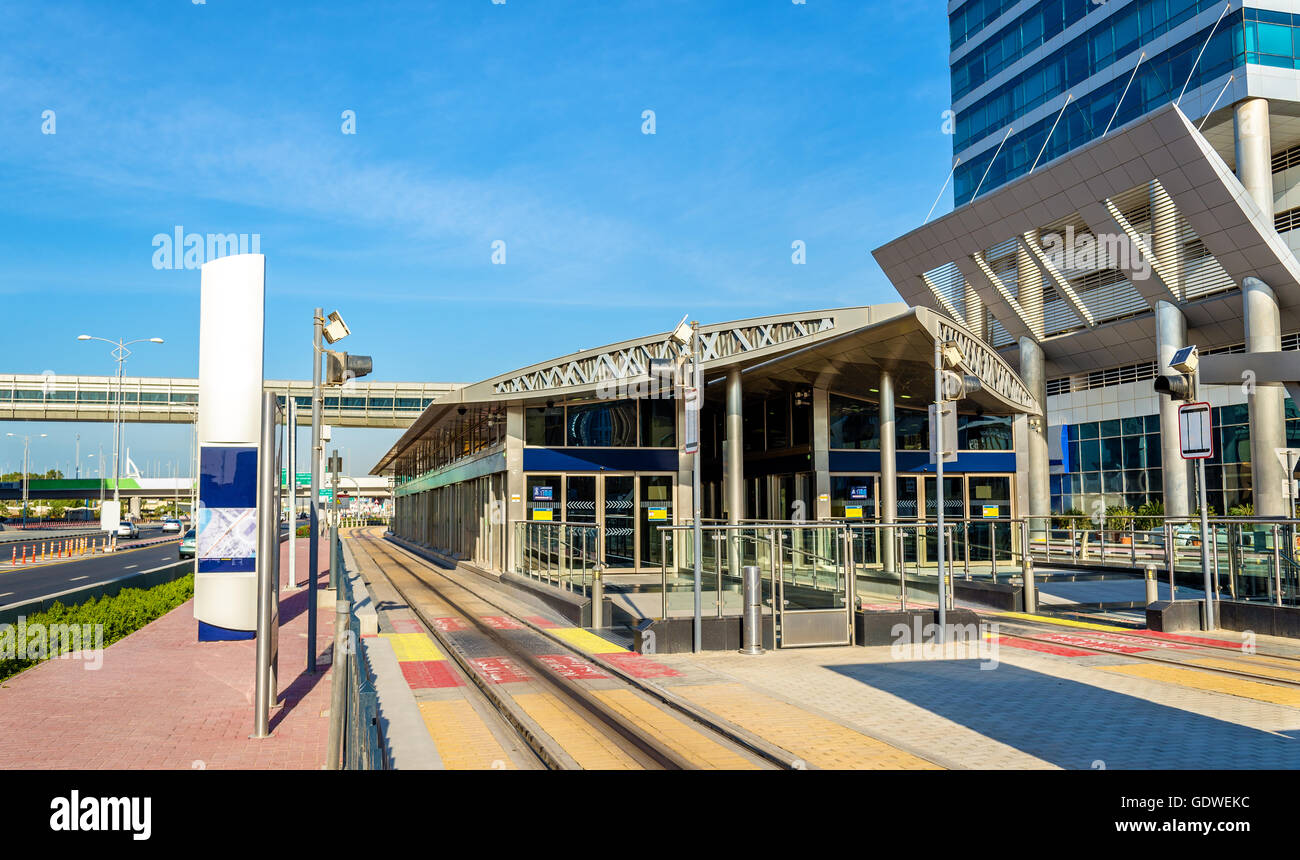 Air conditioned tram station with safety screen doors in Dubai Stock