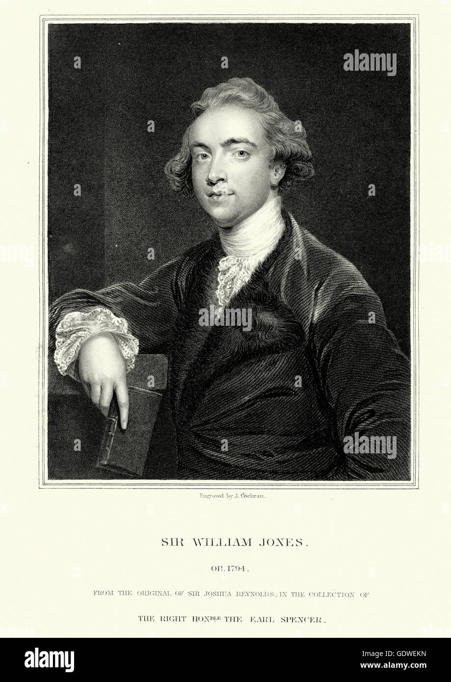 Portrait of Sir William Jones an Anglo-Welsh philologist, a puisne judge on the Supreme Court of Judicature at Fort William in B Stock Photo