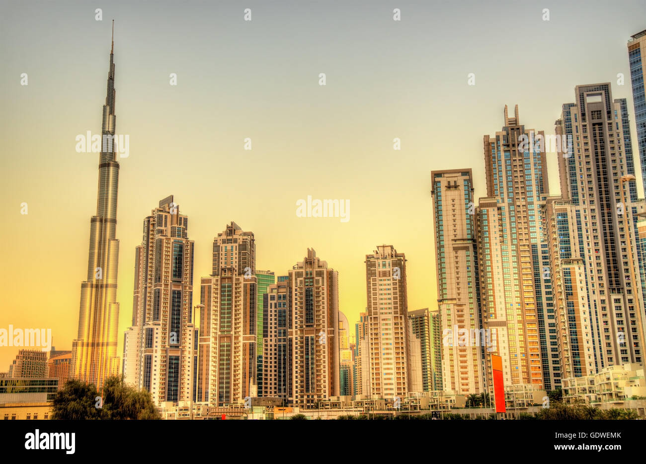 Skyscrapers in Business Bay district of Dubai, UAE Stock Photo