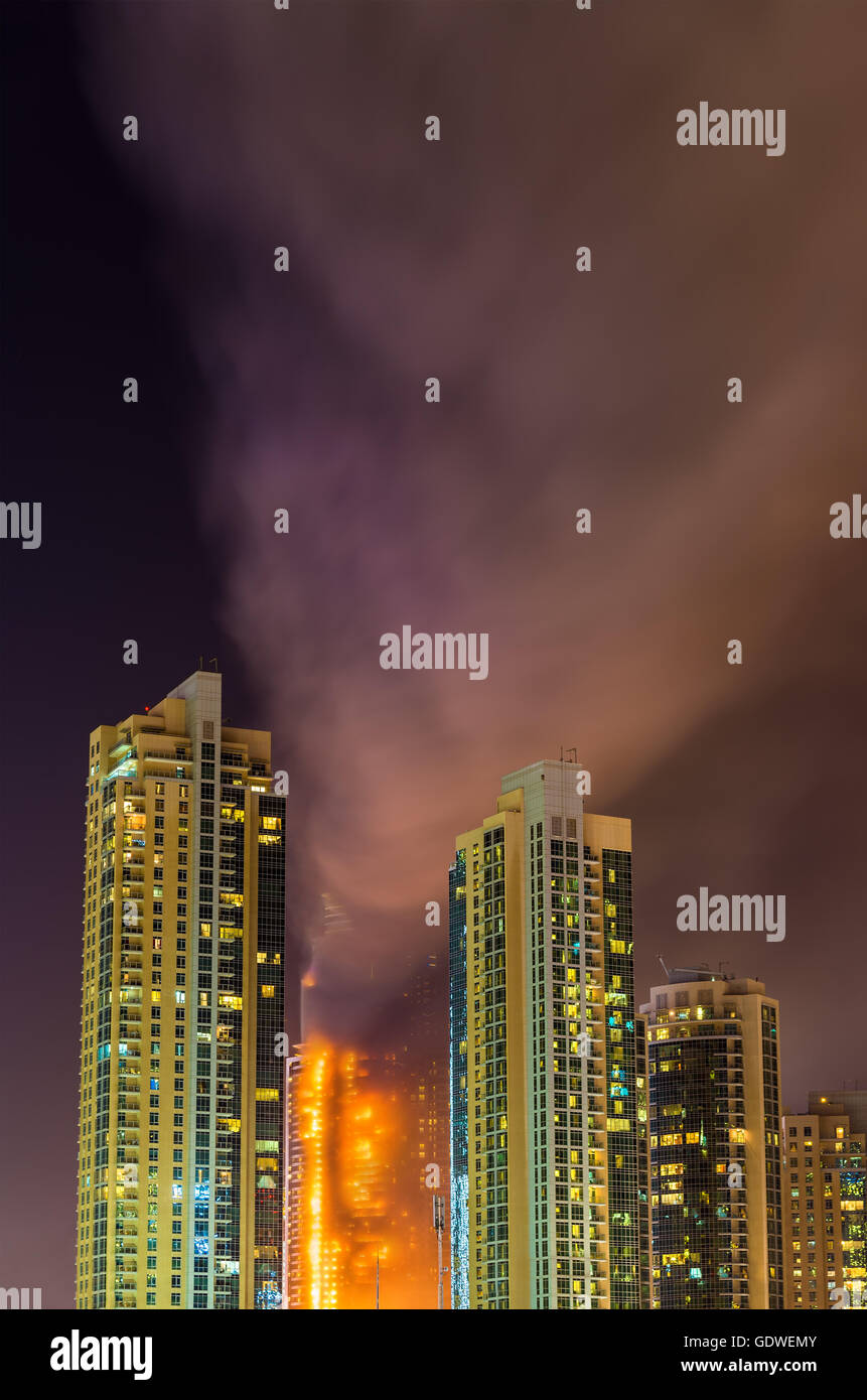 Fire accident in Dubai on New Year's Eve 2016 Stock Photo