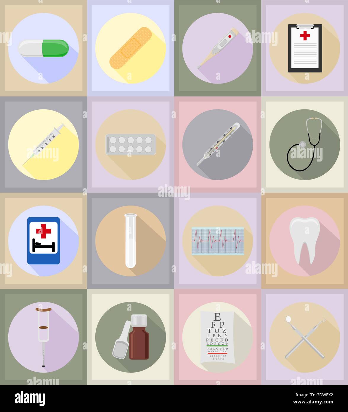 medical objects and equipment flat icons illustration isolated on ...
