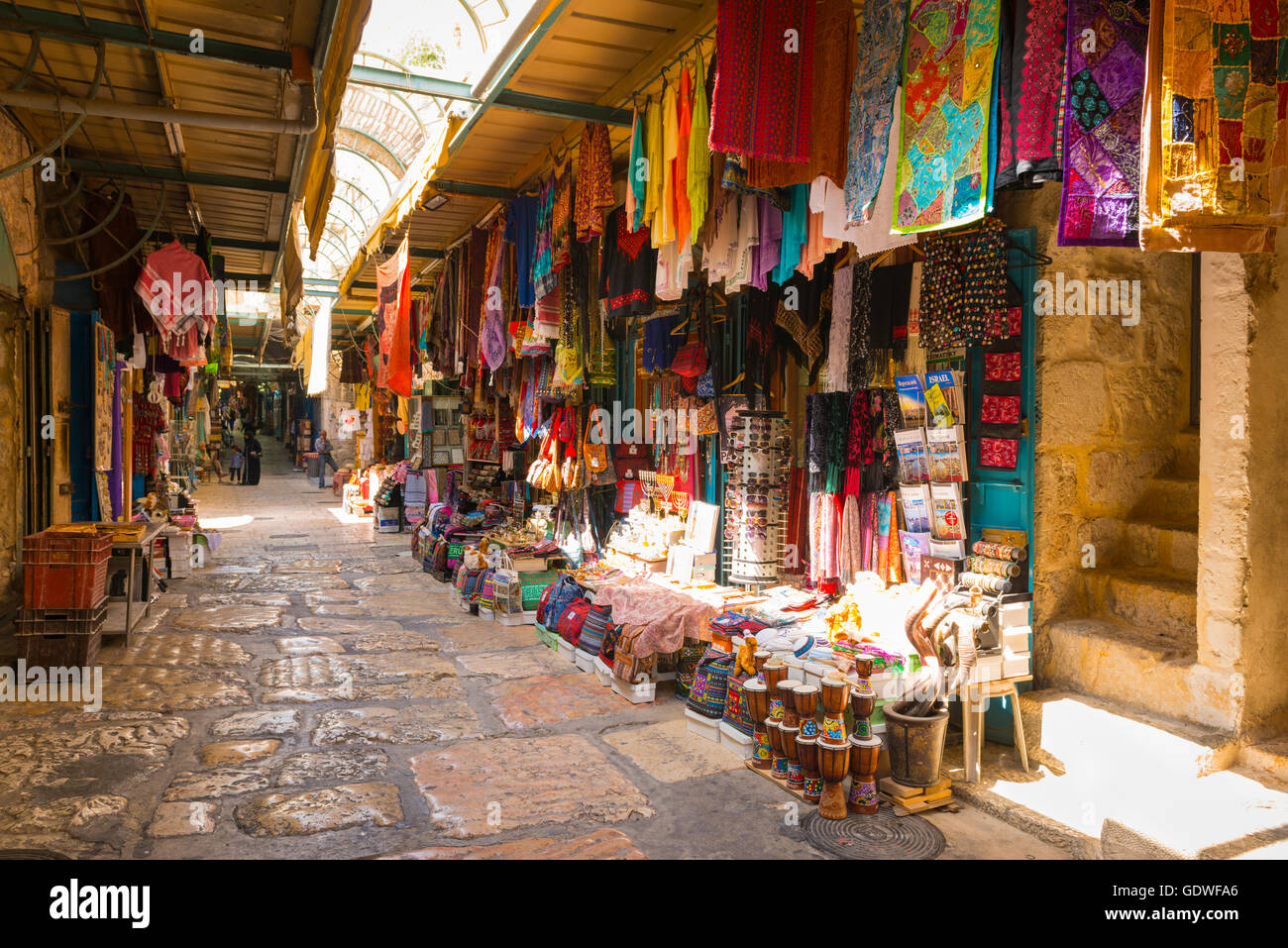 Israel Jerusalem Old City Christian Quarter typical souvenir shops stores multi coloured