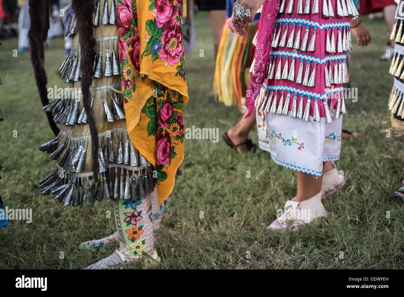 Native American women dancers in jingle dress during Sac & Fox nation ...