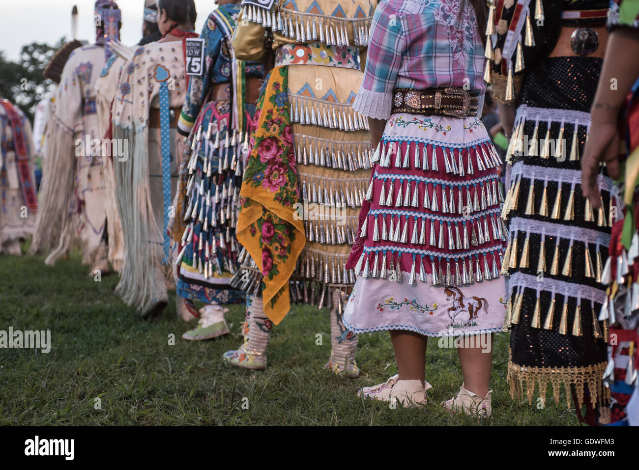 Native American Women Dancers In Jingle Dress During Sac And Fox Nation Pow Wow Stroud Oklahoma