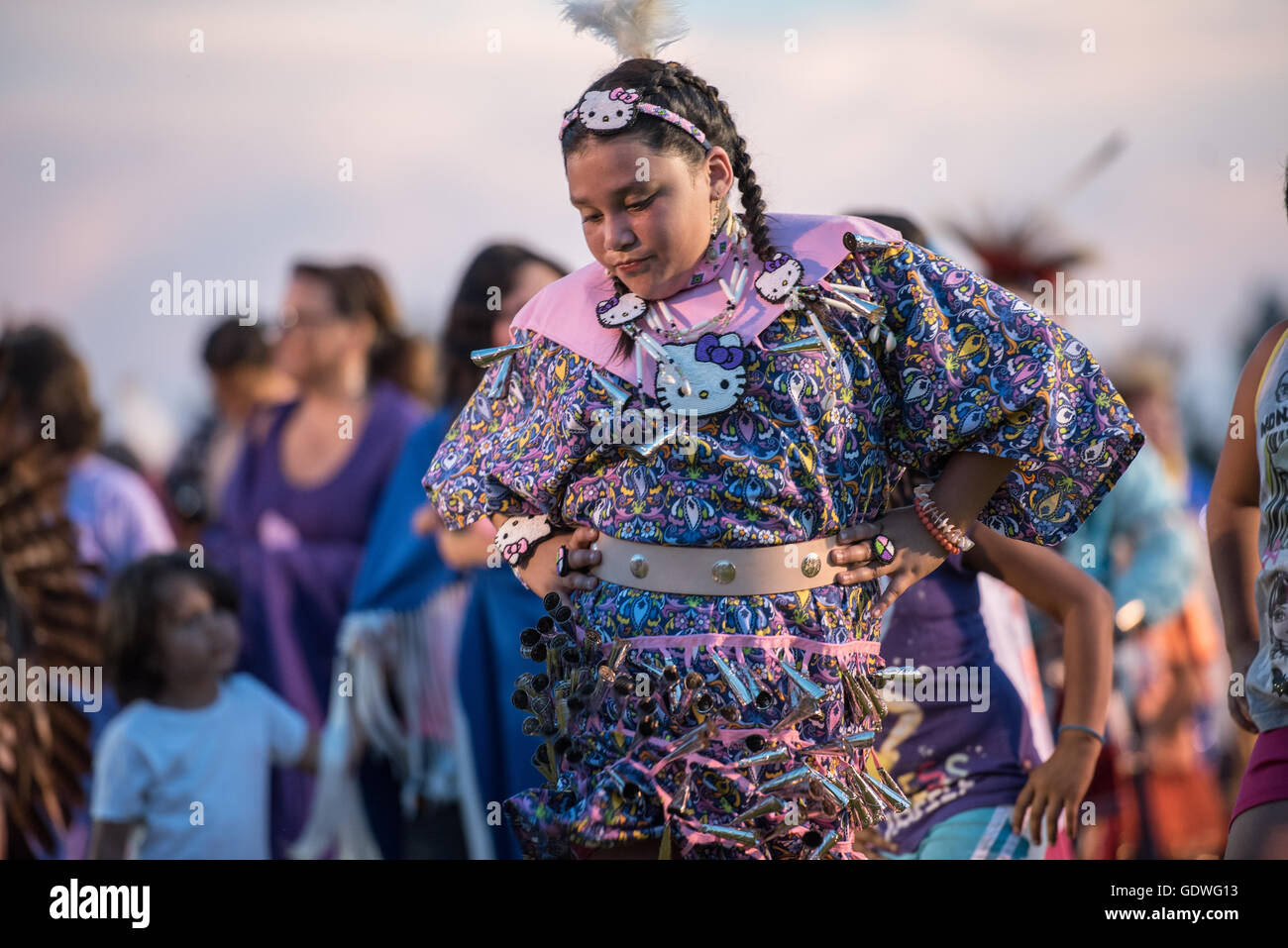 Native American Woman Performing Jingle Dress Dance During Sac Fox Native American Woman Performing Jingle Dress Dance During Sac Fox