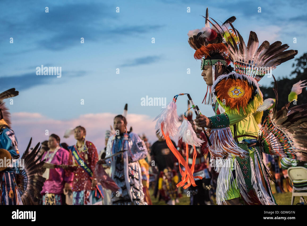 Native American dancers performing during Sac & Fox nation Powwow