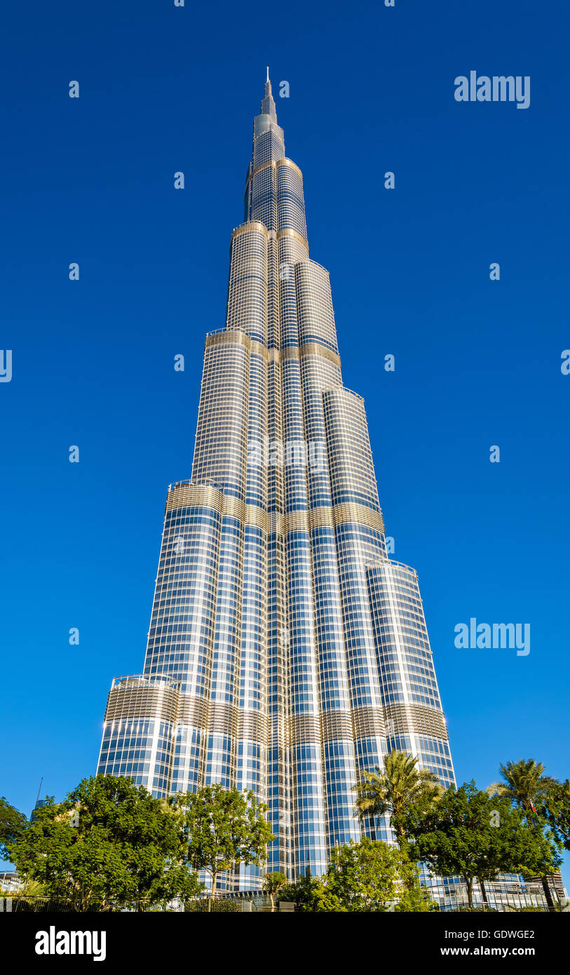 DUBAI, UAE - DECEMBER 28: View of Burj Khalifa tower in Dubai on Stock Photo