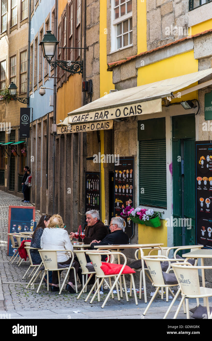 Cafe bar in Ribeira district, Porto, Portugal Stock Photo