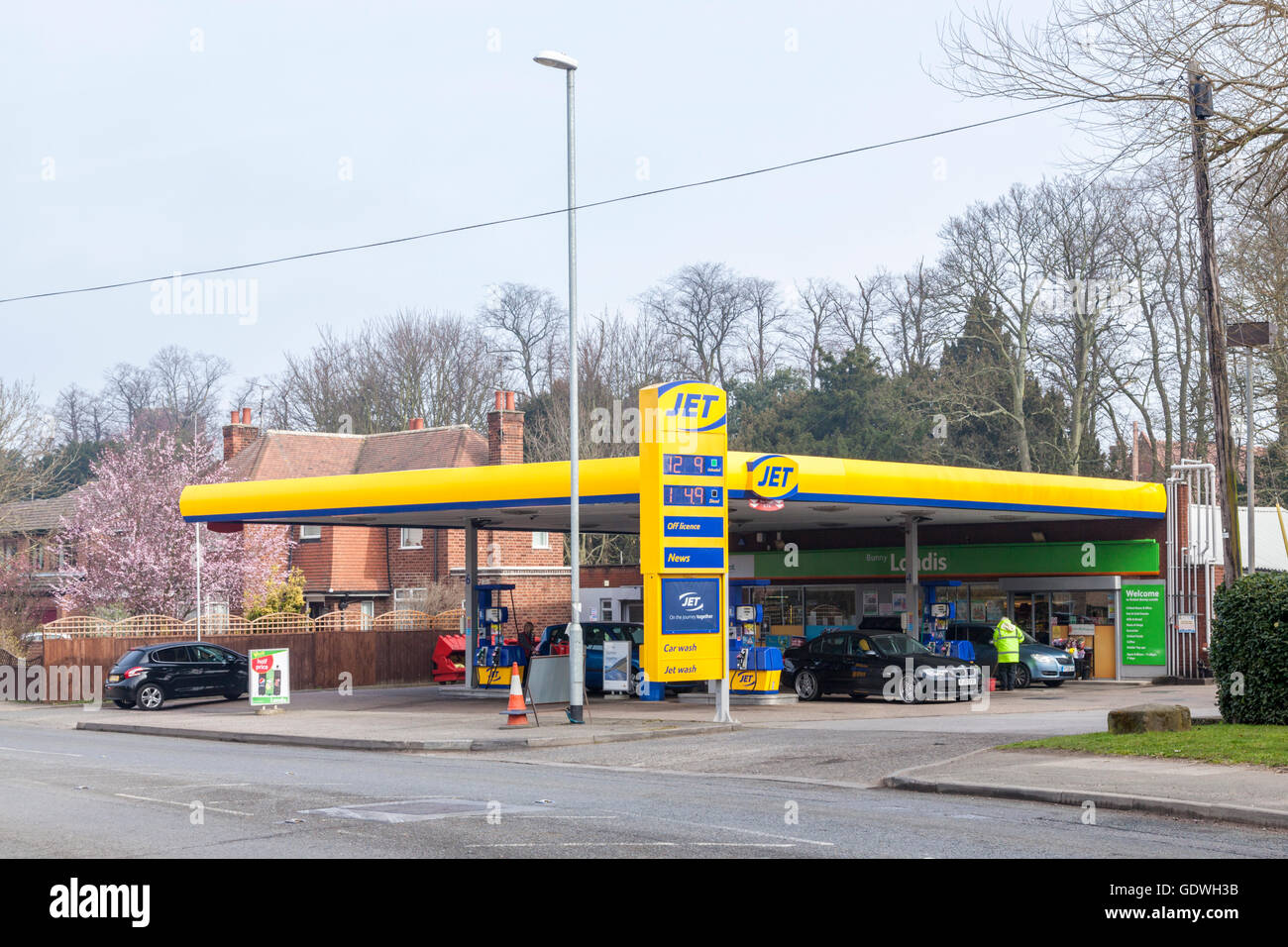 Jet petrol station in the village of Bunny, Nottinghamshire, England, UK Stock Photo