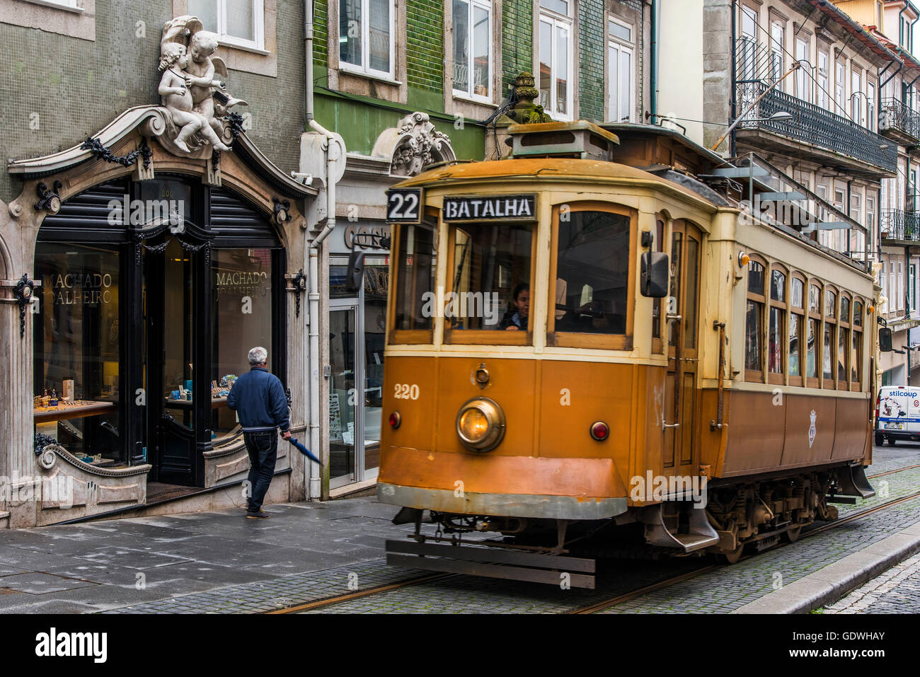 Heritage tram in Porto, Portugal Stock Photo