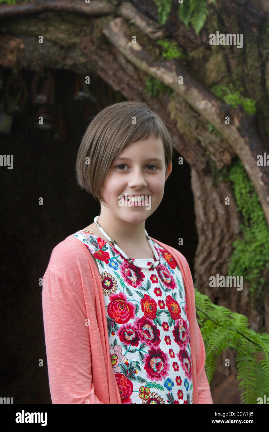 Ruby Barnhill, who plays Sophie in Steven Spielberg's 'BFG' appears on the Big Friendly Garden site at Tatton Park in Cheshire.  The 12 year old actress came to visit the show as part of the celebrations of the film's release on Friday 22nd July.  The BFG has seen Ruby catapulted into the limelight, starring alongside Hollywood heavyweights such as Mark Rylance, Penelope Wilton and Rebecca Hall. Stock Photo