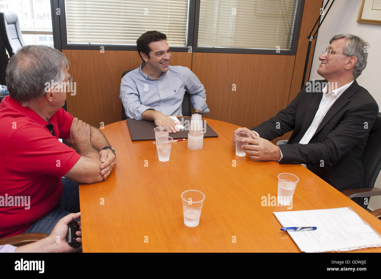 Schlecht, Tsipras and Riexinger Stock Photo