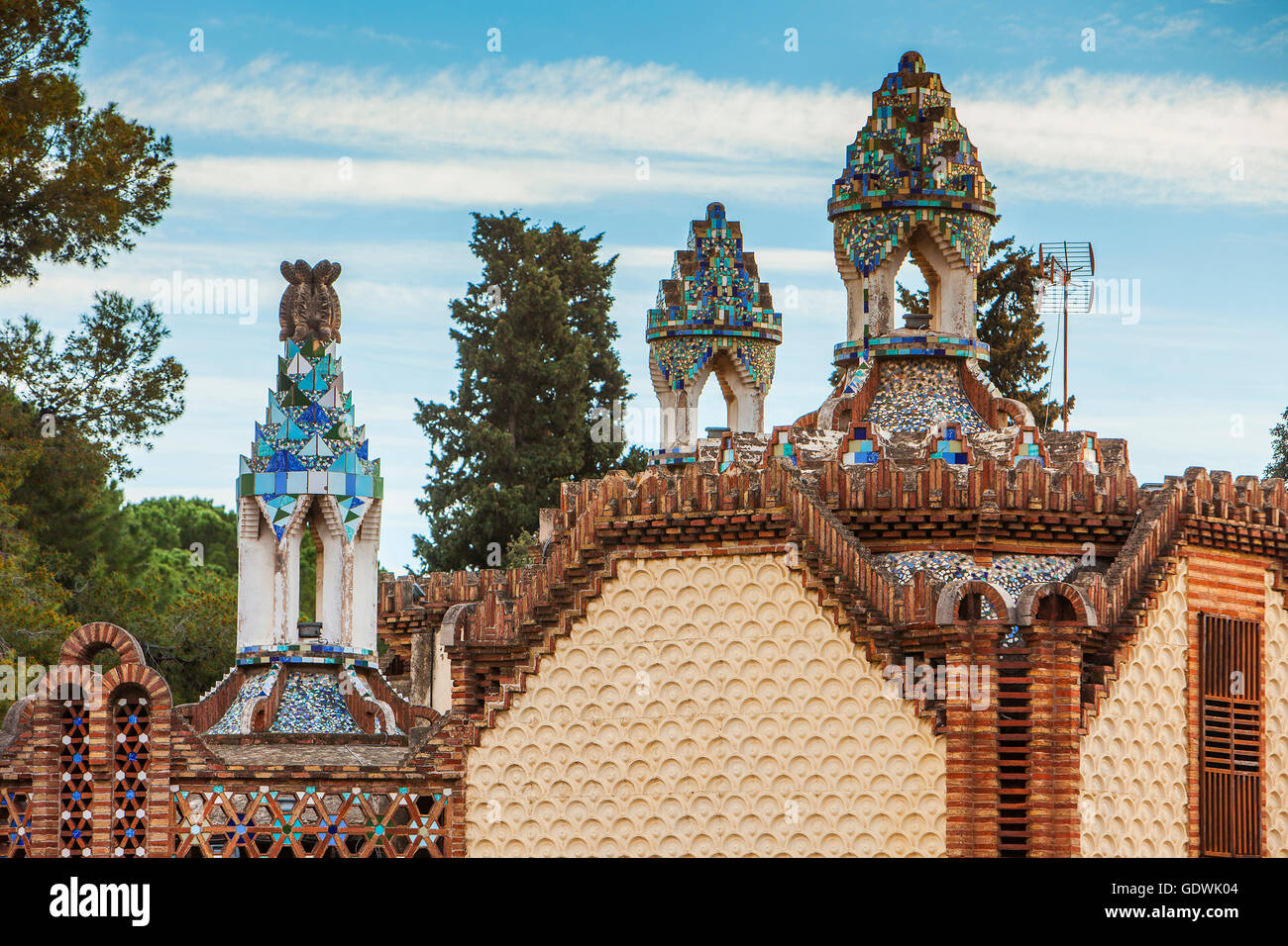Detail of Pavellons de la Finca Guell, by Antonio Gaudi. Barcelona. Catalonia. Spain Stock Photo
