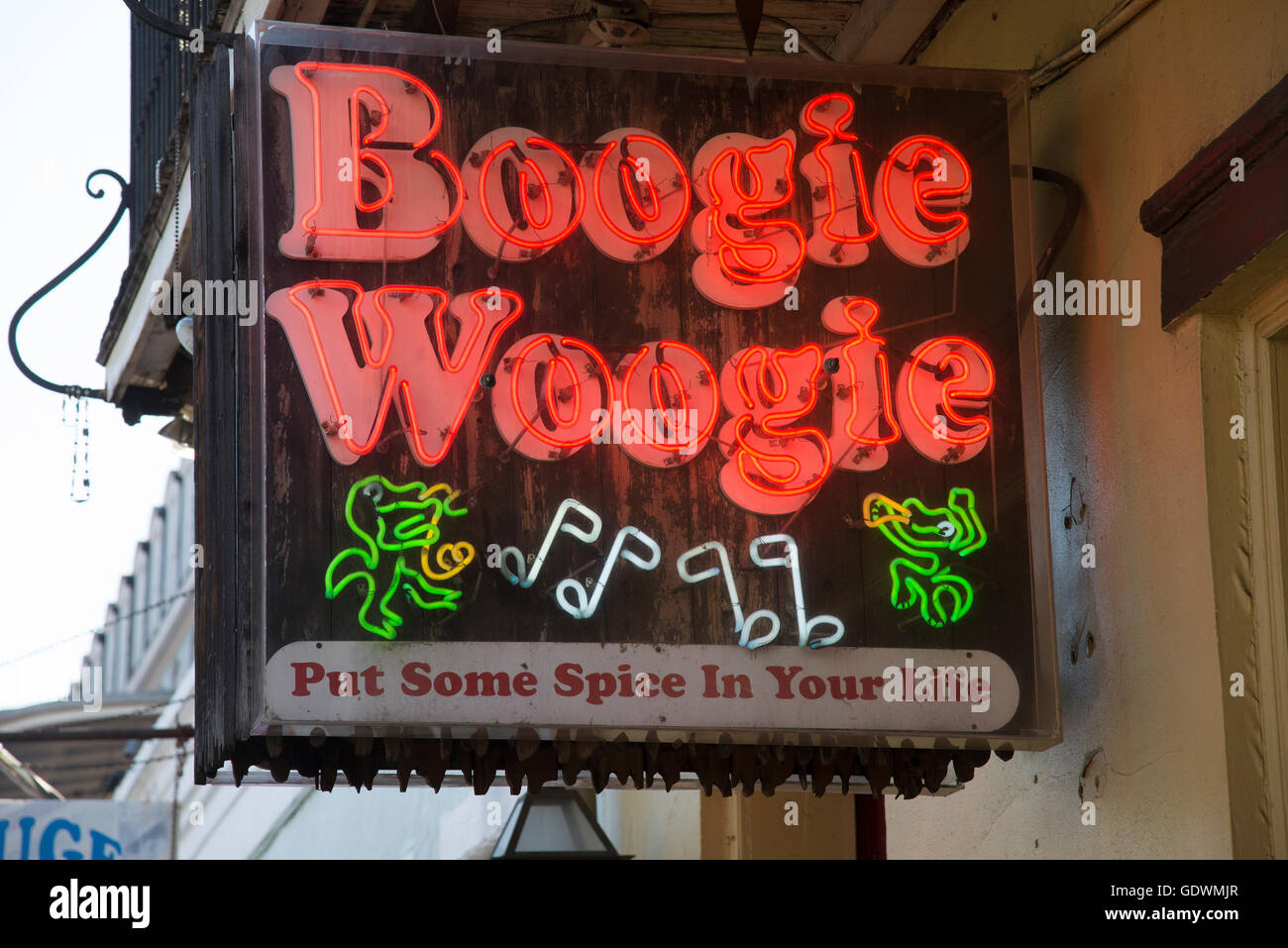 New Orleans USA - Street music sign outside a local bar Stock Photo