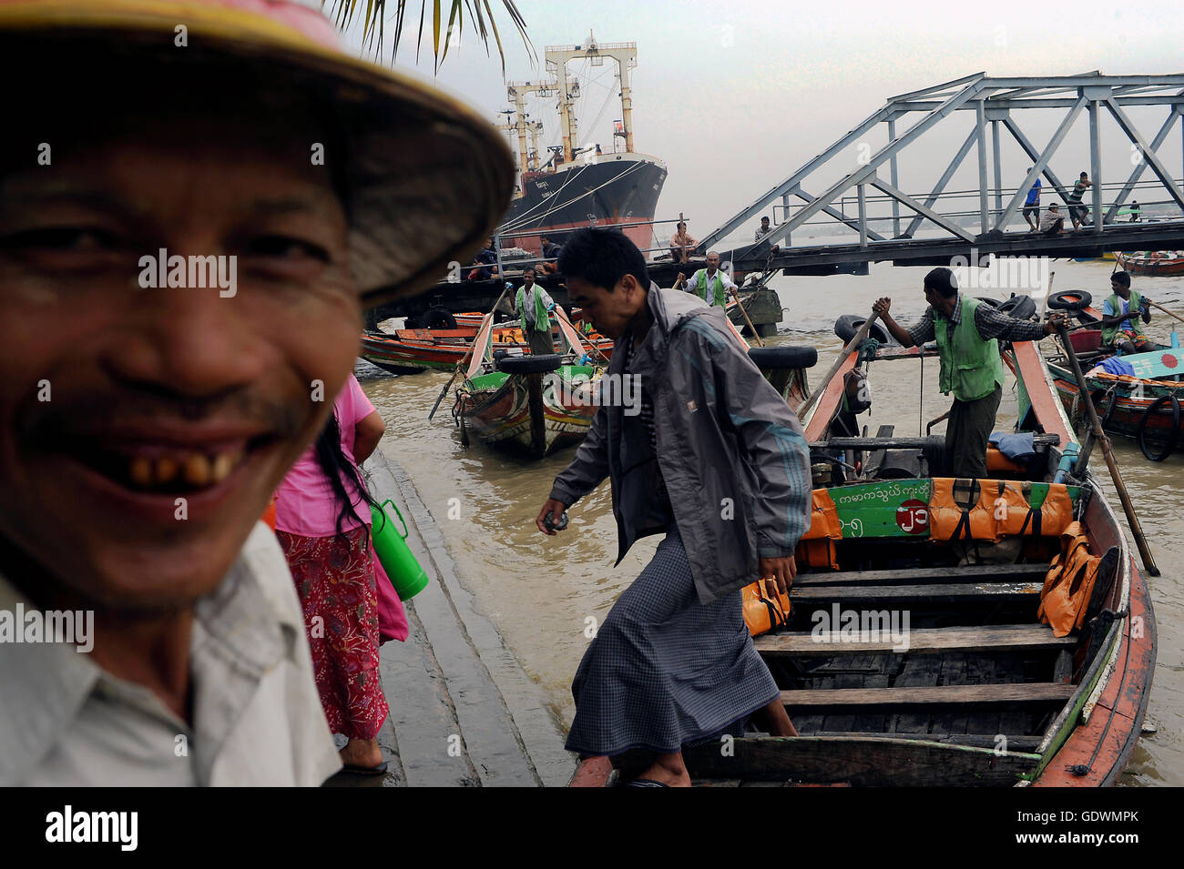 Boat man in Yangon Stock Photo