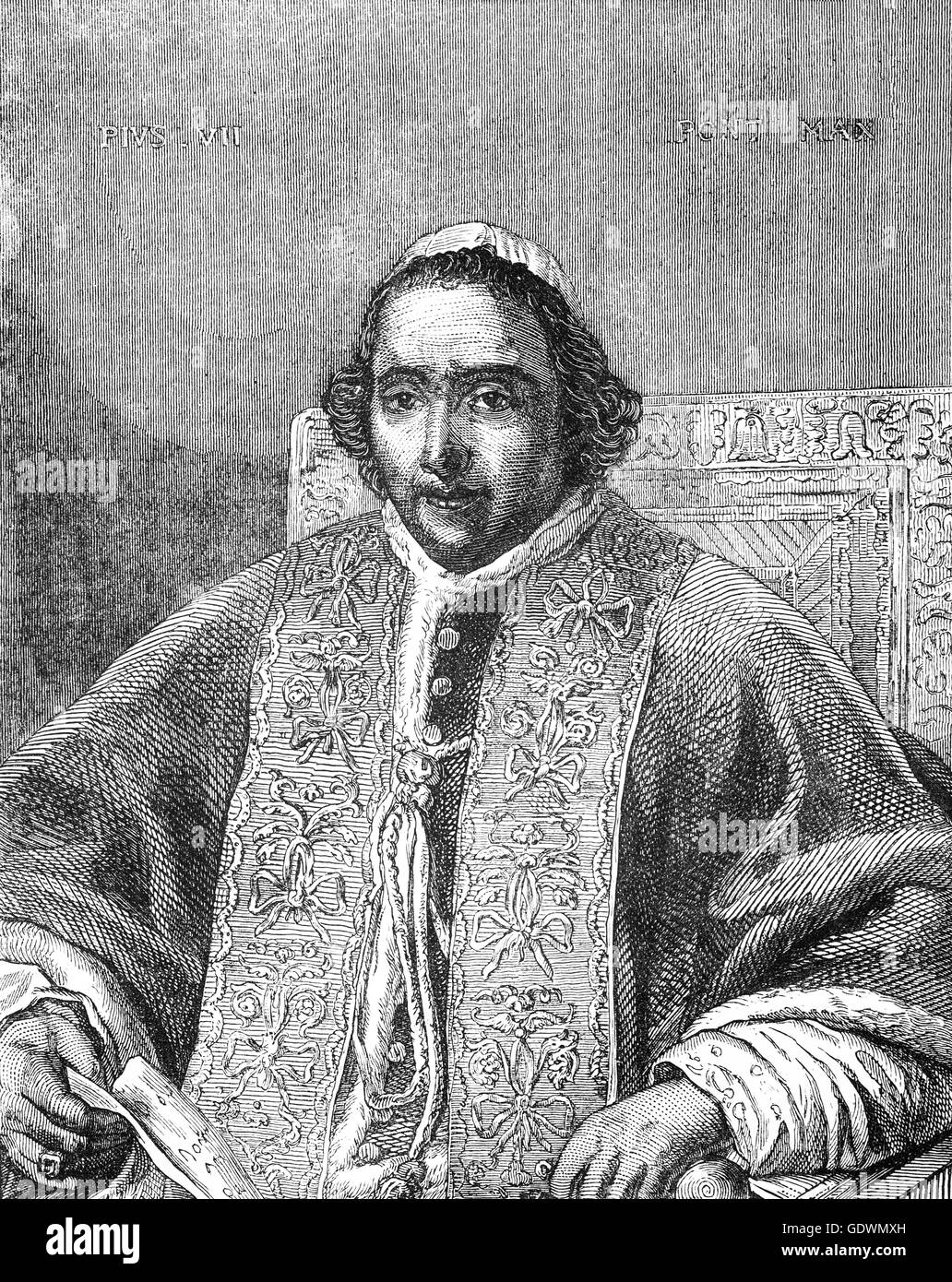 Pope Pius VIII (1761 – 1830), born Francesco Saverio Castiglioni, reigned as Pope from 31 March 1829 to his death in 1830. His pontificate was the shortest of all the popes of the 19th century.  He refused to swear allegiance to Napoleon and was taken to a series of Italian cities before being sent to France. After Napoleon fell, he returned to his diocese in Ascoli Piceno  in 1814. Stock Photo