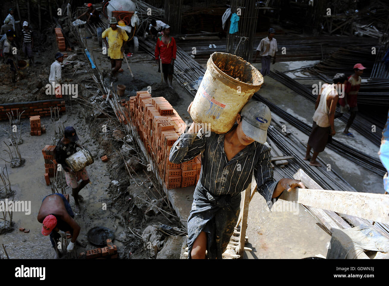 Construction worker in Yangon Stock Photo