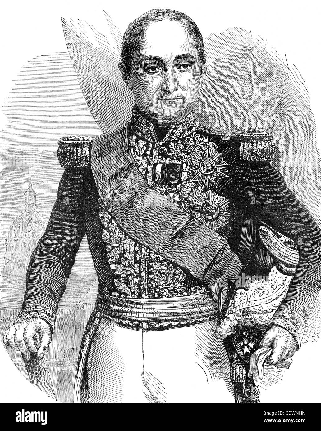 Jérôme-Napoléon Bonaparte (1784 – 1860) was the youngest brother of Napoleon I and reigned as Jerome I, King of Westphalia, between 1807 and 1813. Stock Photo