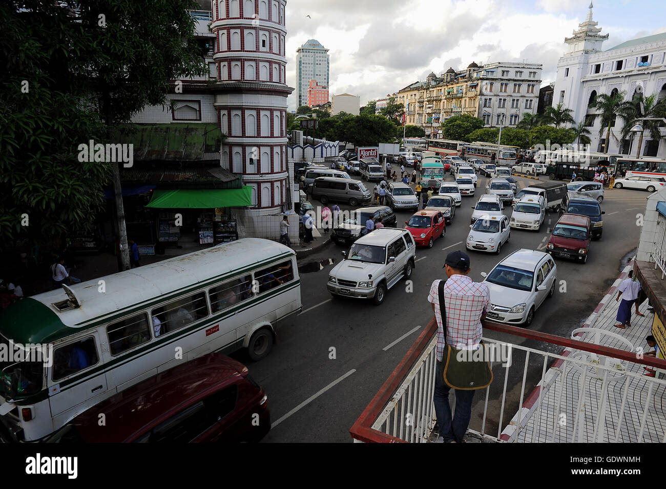 Traffic jam in Yangon Stock Photo
