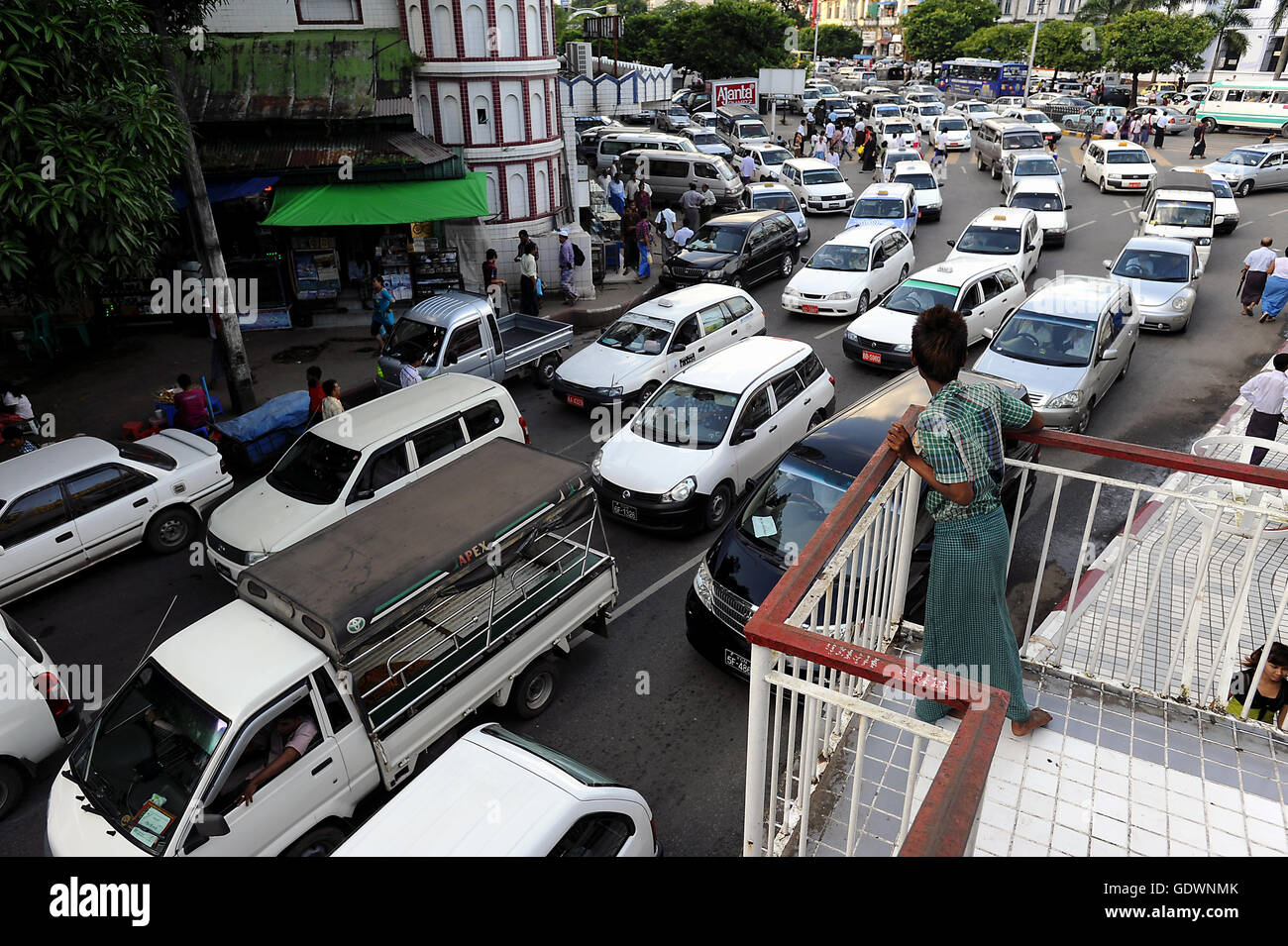 Traffic jam in Yangon Stock Photo