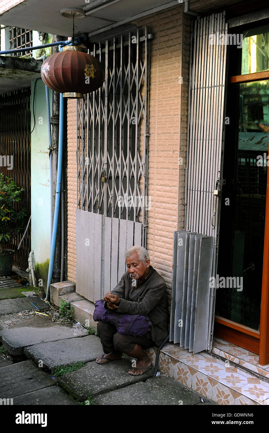 Homeless man in Yangon Stock Photo