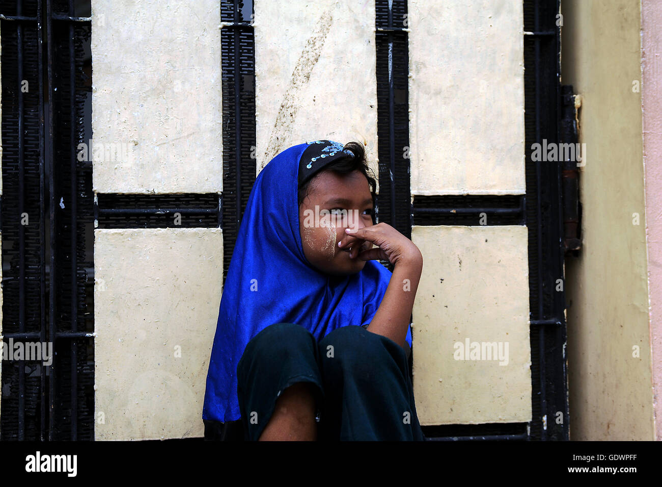 Muslim girl in Yangon Stock Photo