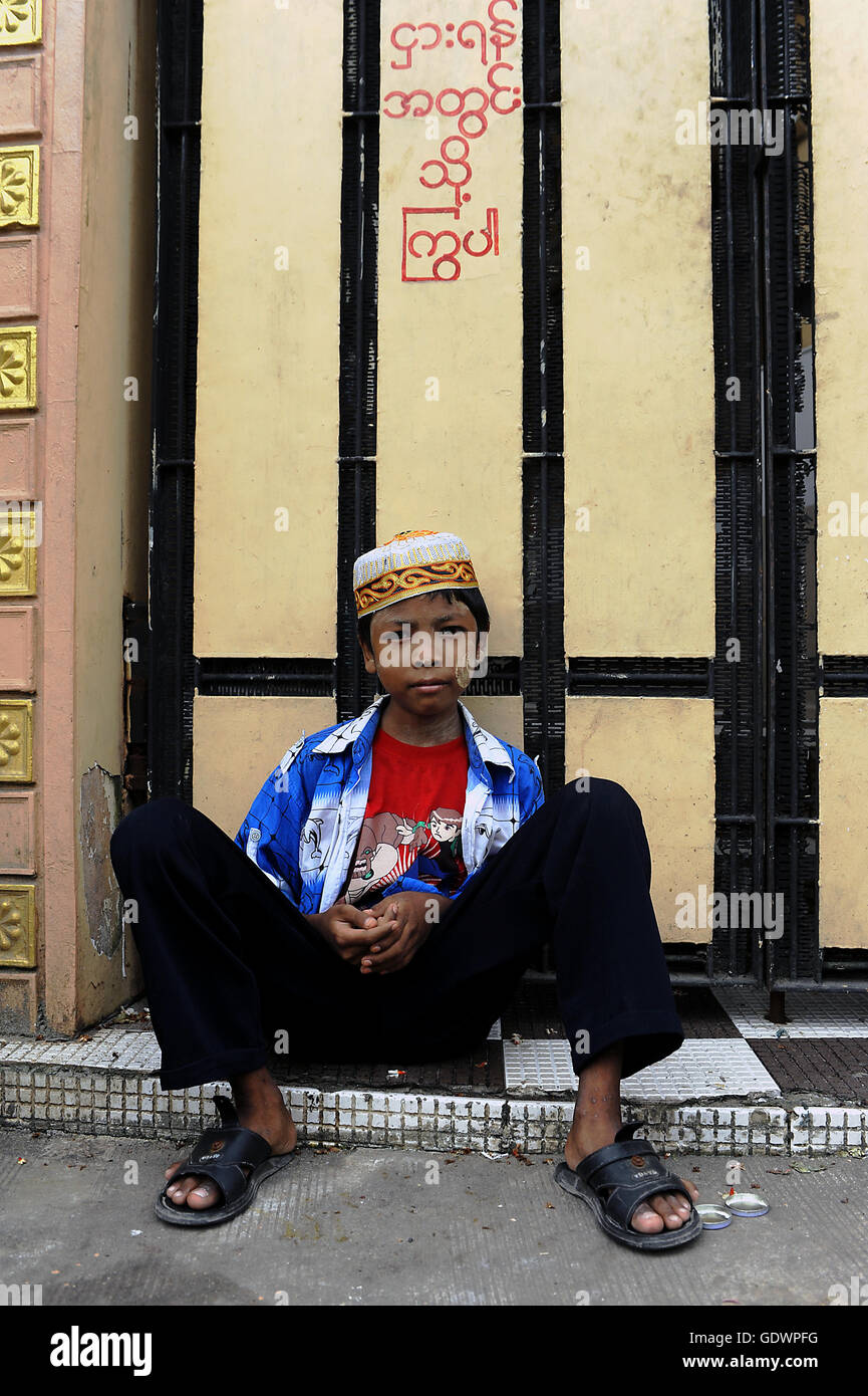 Muslim boy in Yangon Stock Photo