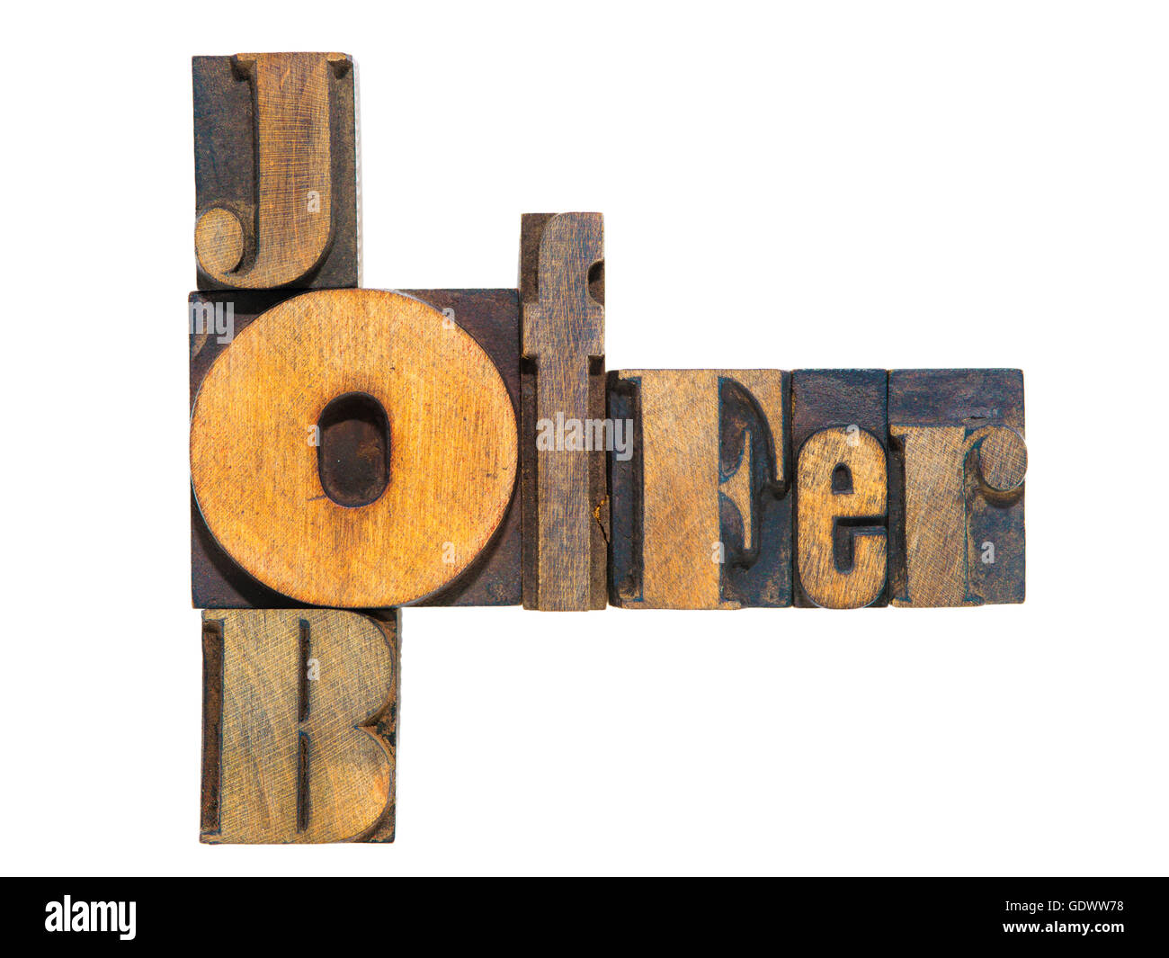 job offer phrase made from mixed wooden letterpress type isolated on white Stock Photo