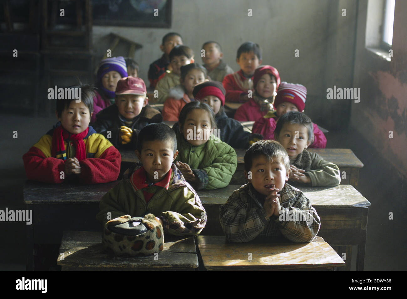 Children from coal mine family attend school at a small coal town Stock Photo