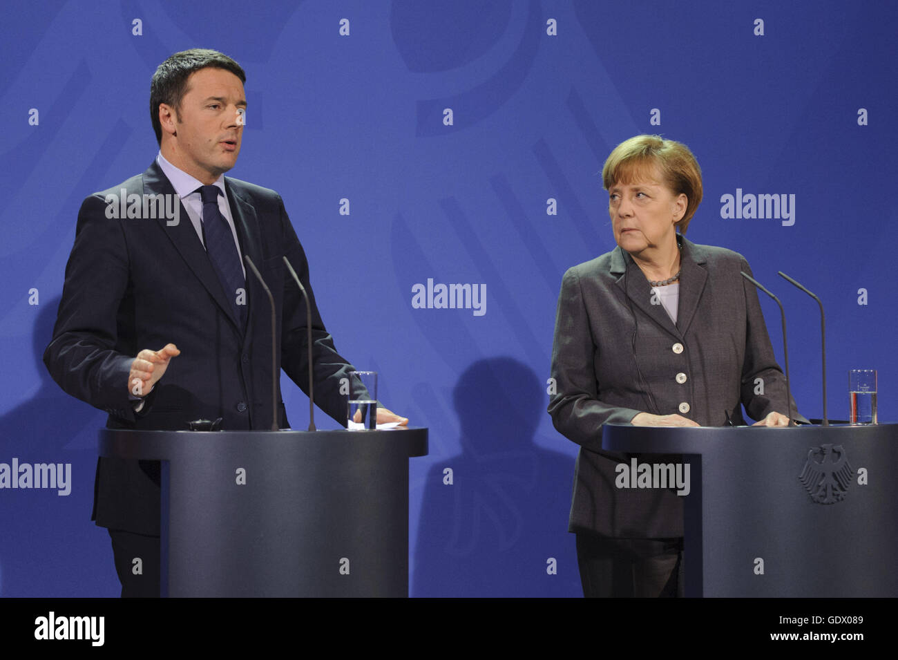 Renzi and Merkel Stock Photo