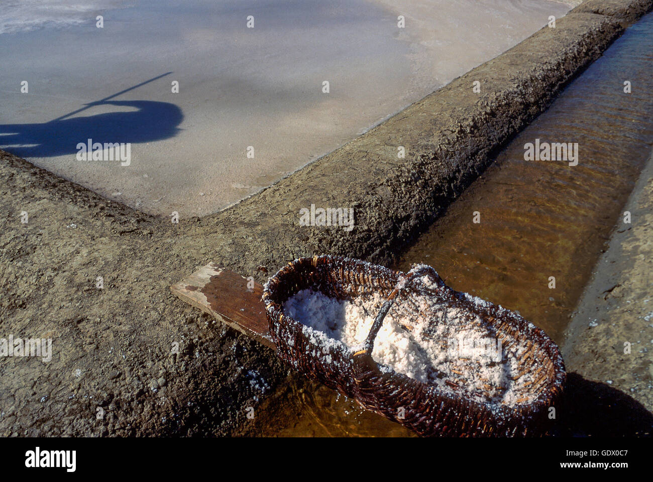 Salt production in Guérande marshes, France Stock Photo