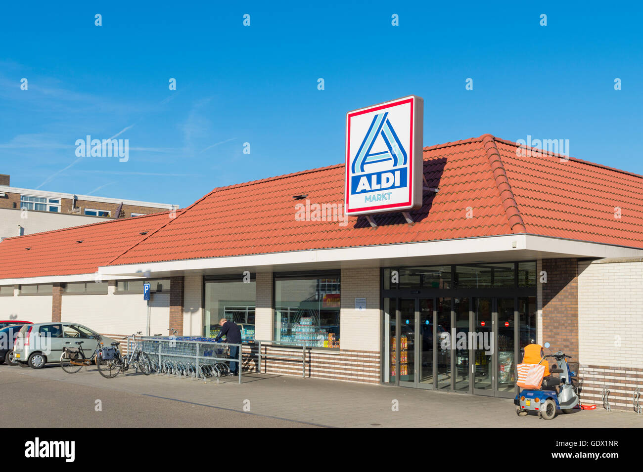 OLDENZAAL, NETHERLANDS - NOVEMBER 3, 2015: Aldi store exterior. Aldi is an internationally operating German chain of discount su Stock Photo
