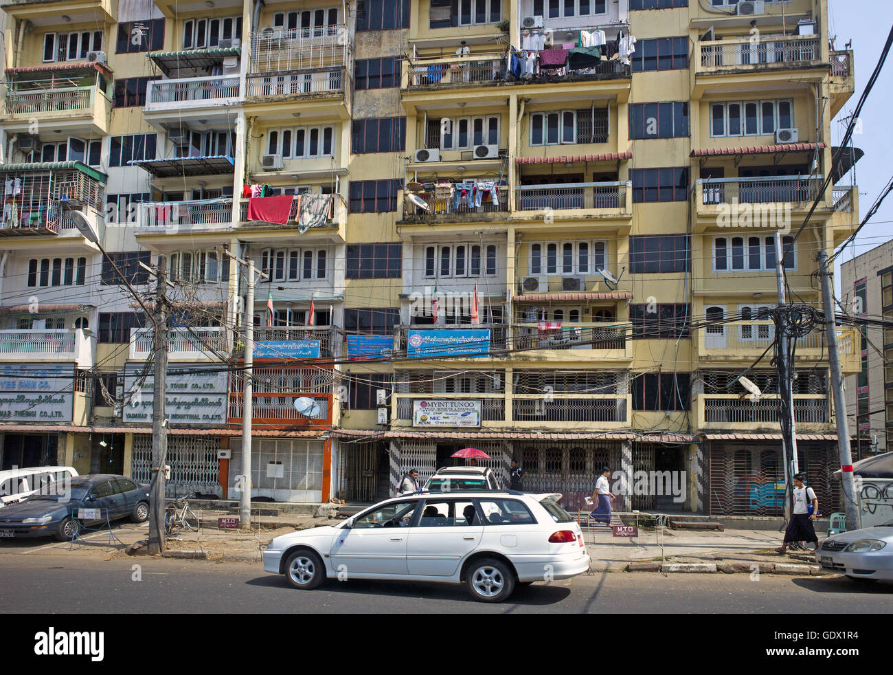 Residential building in Yangon, Myanmar, 2014 Stock Photo