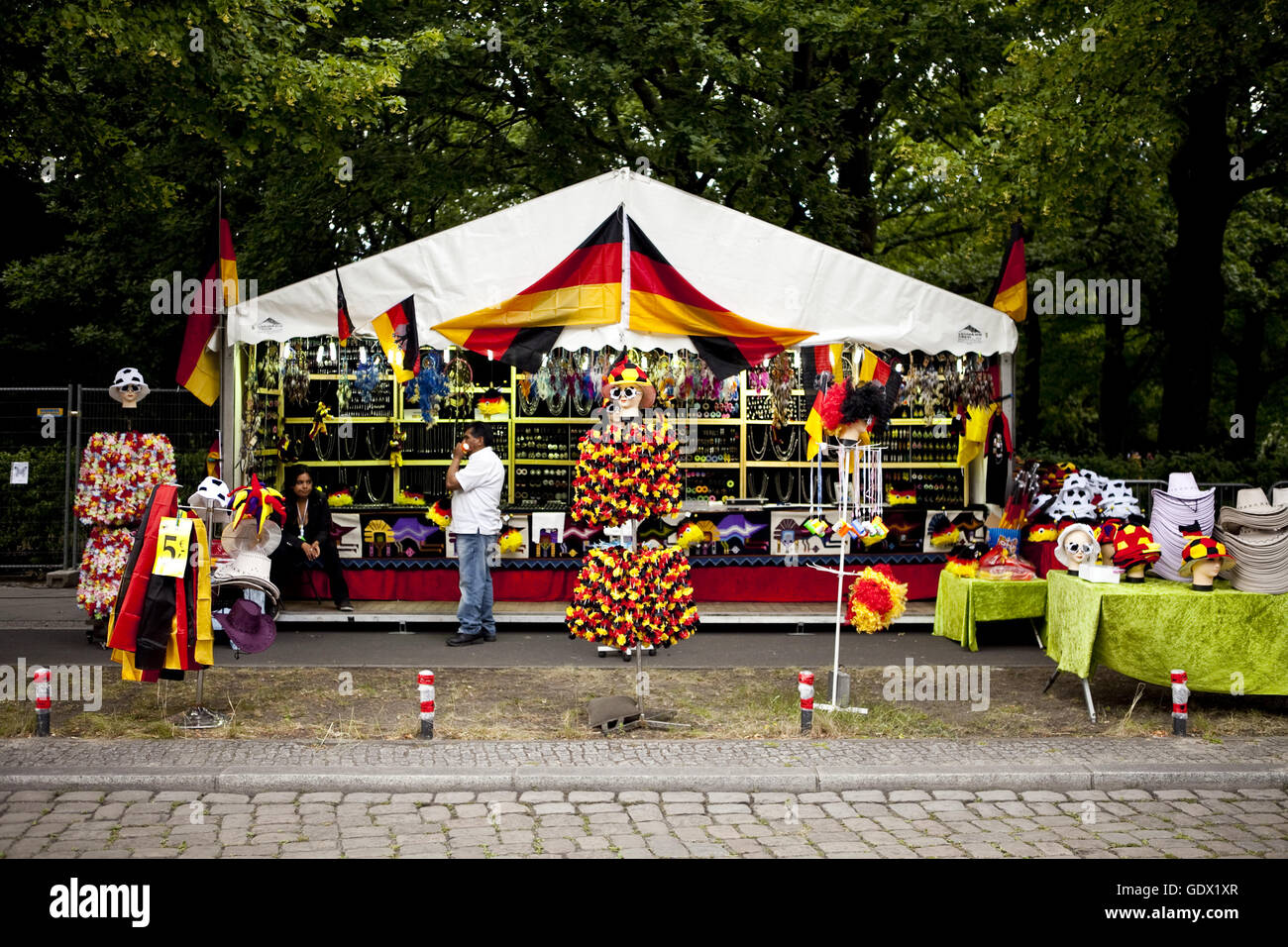 Street stall on the German Fan Mile (Fanmeile) at the World Cup in Berlin, Germany, 2010 Stock Photo