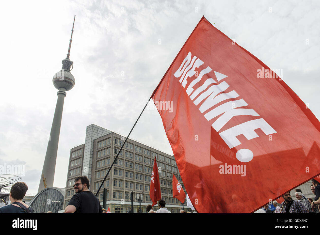 Flag of political Party Die Linke in Berlin, Germany, 2014 Stock Photo