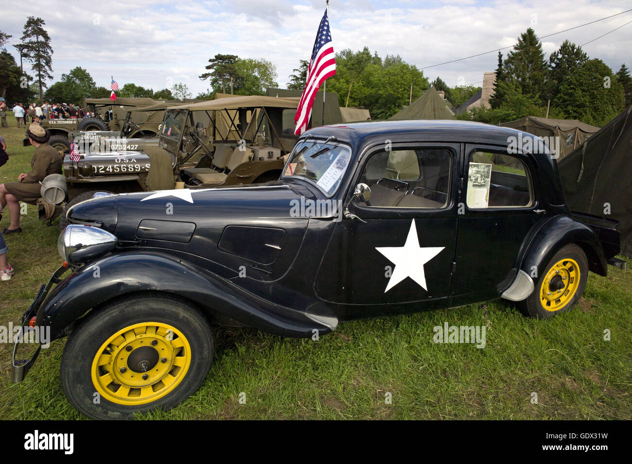 Citroen Traction at the D-Day reenactment at Sainte Mere Eglise in France, 2014 Stock Photo